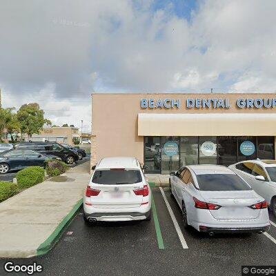 Thumbnail image of the front of a dentist office practice with the name Beach Dental Group which is located in Huntington Beach, CA