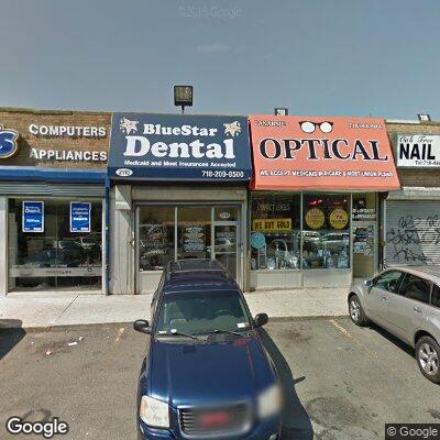 Thumbnail image of the front of a dentist office practice with the name Blue Star Dental which is located in Brooklyn, NY