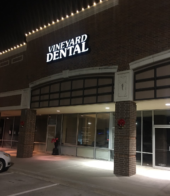 Thumbnail image of the front of a dentist office practice with the name Vineyard Dental which is located in Grapevine, TX