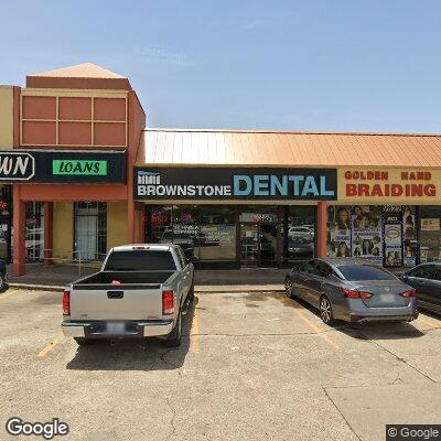 Thumbnail image of the front of a dentist office practice with the name Brownstone Dental which is located in Houston, TX