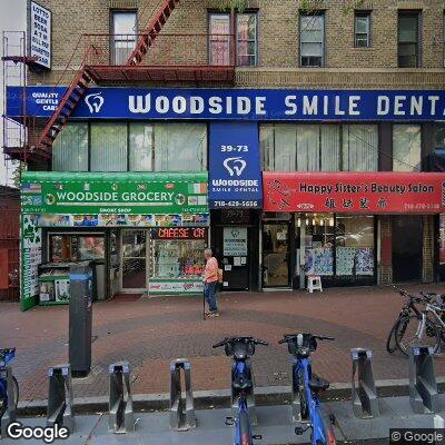 Thumbnail image of the front of a dentist office practice with the name Woodside Dental Center which is located in Woodside, NY