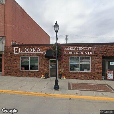 Thumbnail image of the front of a dentist office practice with the name Eldora Family Dentistry which is located in Eldora, IA