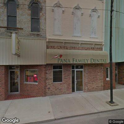 Thumbnail image of the front of a dentist office practice with the name Pana Family Dental which is located in Pana, IL