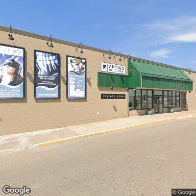 Thumbnail image of the front of a dentist office practice with the name Antigo Complete Dental Center which is located in Antigo, WI