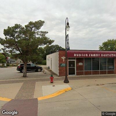 Thumbnail image of the front of a dentist office practice with the name Hudson Family Dentistry which is located in Hudson, IA