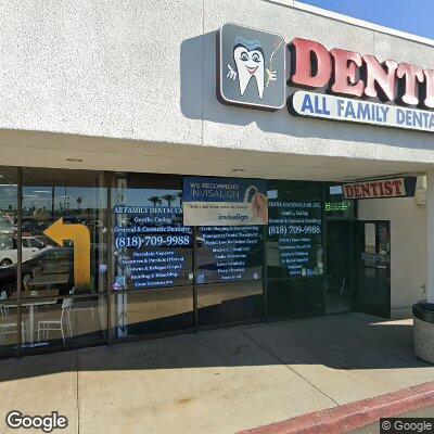 Thumbnail image of the front of a dentist office practice with the name All Family Dental Care which is located in Northridge, CA