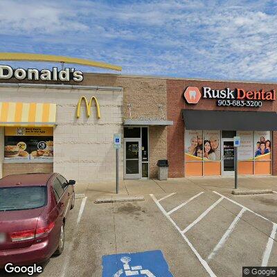 Thumbnail image of the front of a dentist office practice with the name Rusk Dental P which is located in Rusk, TX