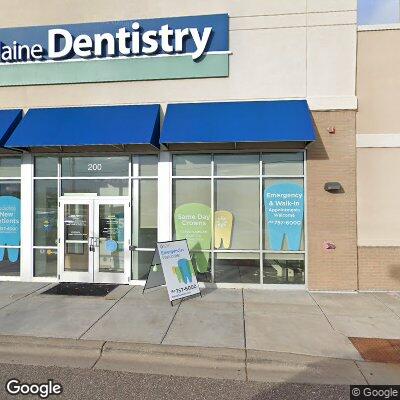 Thumbnail image of the front of a dentist office practice with the name Blaine Dentistry which is located in Blaine, MN