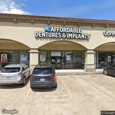 Thumbnail image of the front of a dentist office practice with the name Affordable Dentures & Implants which is located in Houston, TX