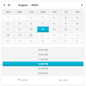 A square image of dental calendar with time selection below it.